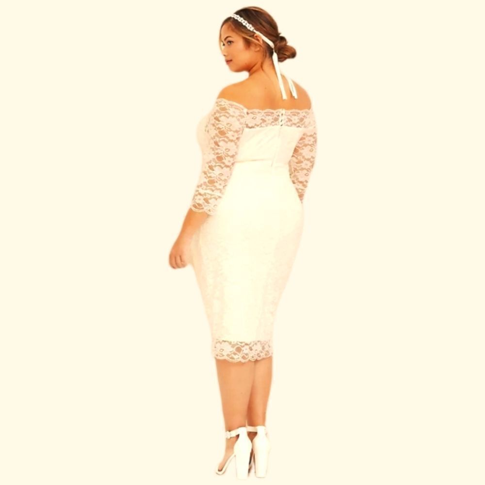 TORRID Special Occasion Ivory Lace Off Shoulder BodyCon Dress - Picture 6 of 16